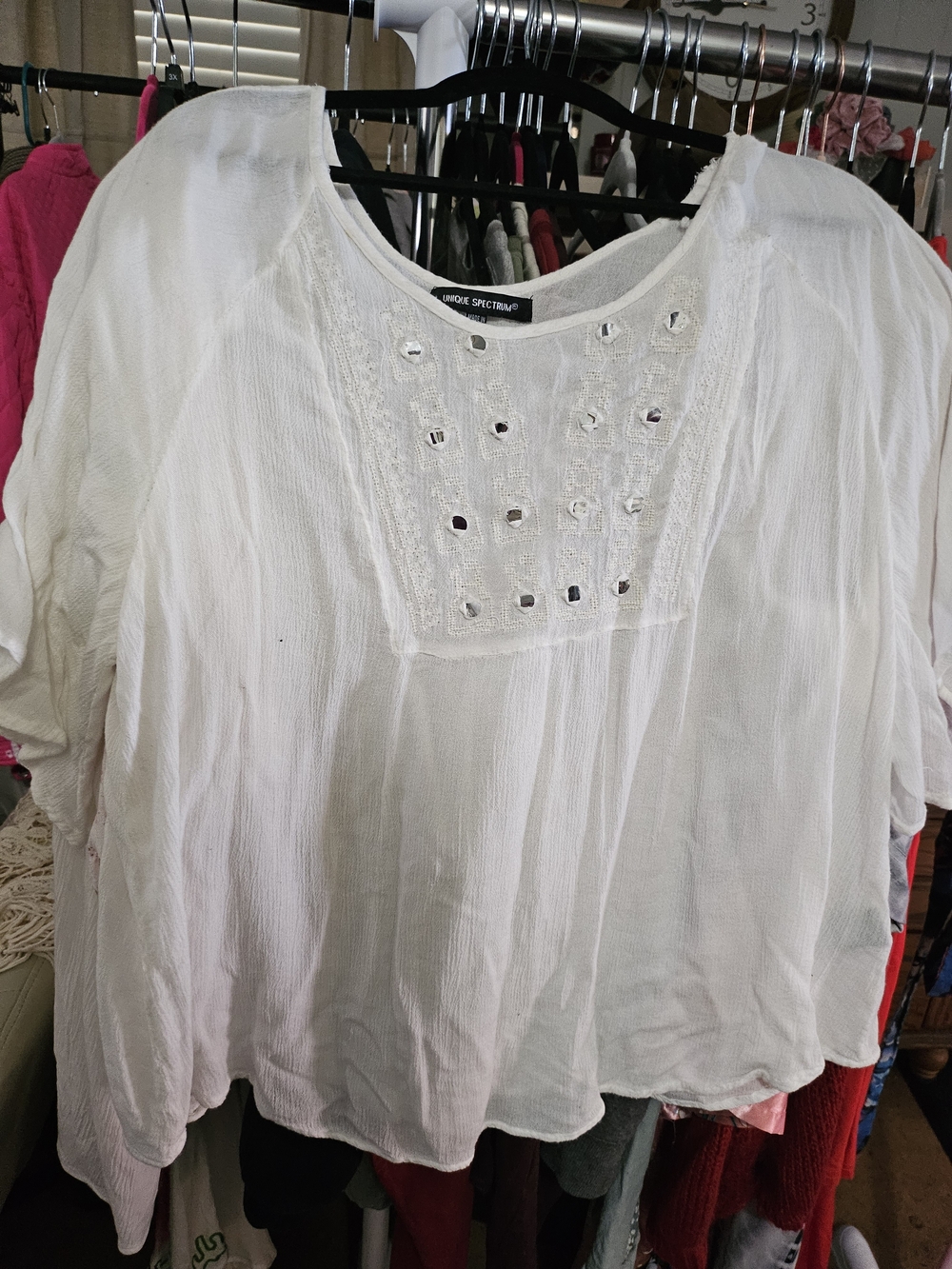 Eddie Bauer White Embroidered Peasant Top